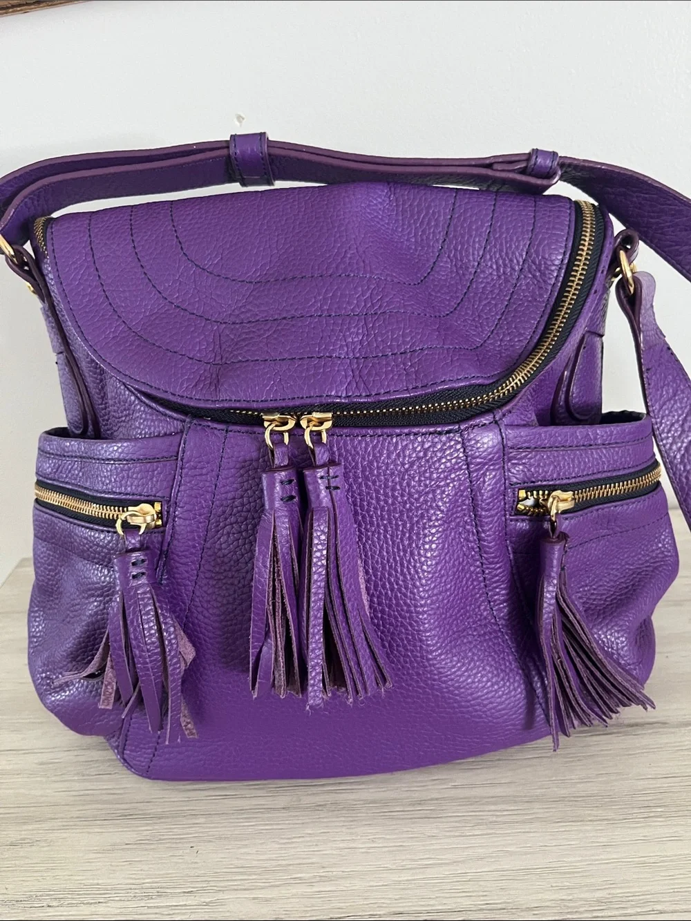 MAXX New York Purple Leather Tassel Crossbody Bag